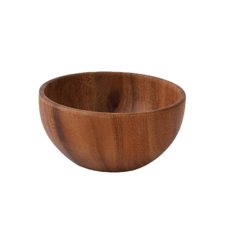 New natural hand-made wooden salad bowl classic large round acacia wood soup dining plates premium kitchen utensils - 1
