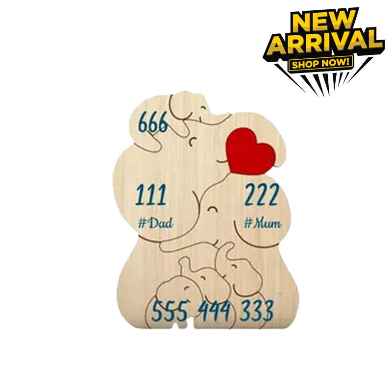 Personalized elephant family wooden puzzle love animal wood custom name sculpture free engraving decor gifts - b-6