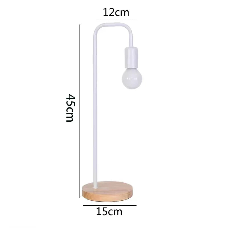 Nordic e27 led wooden desk lamps vintage black white iron table lights rod countryside style bedside reading lighting