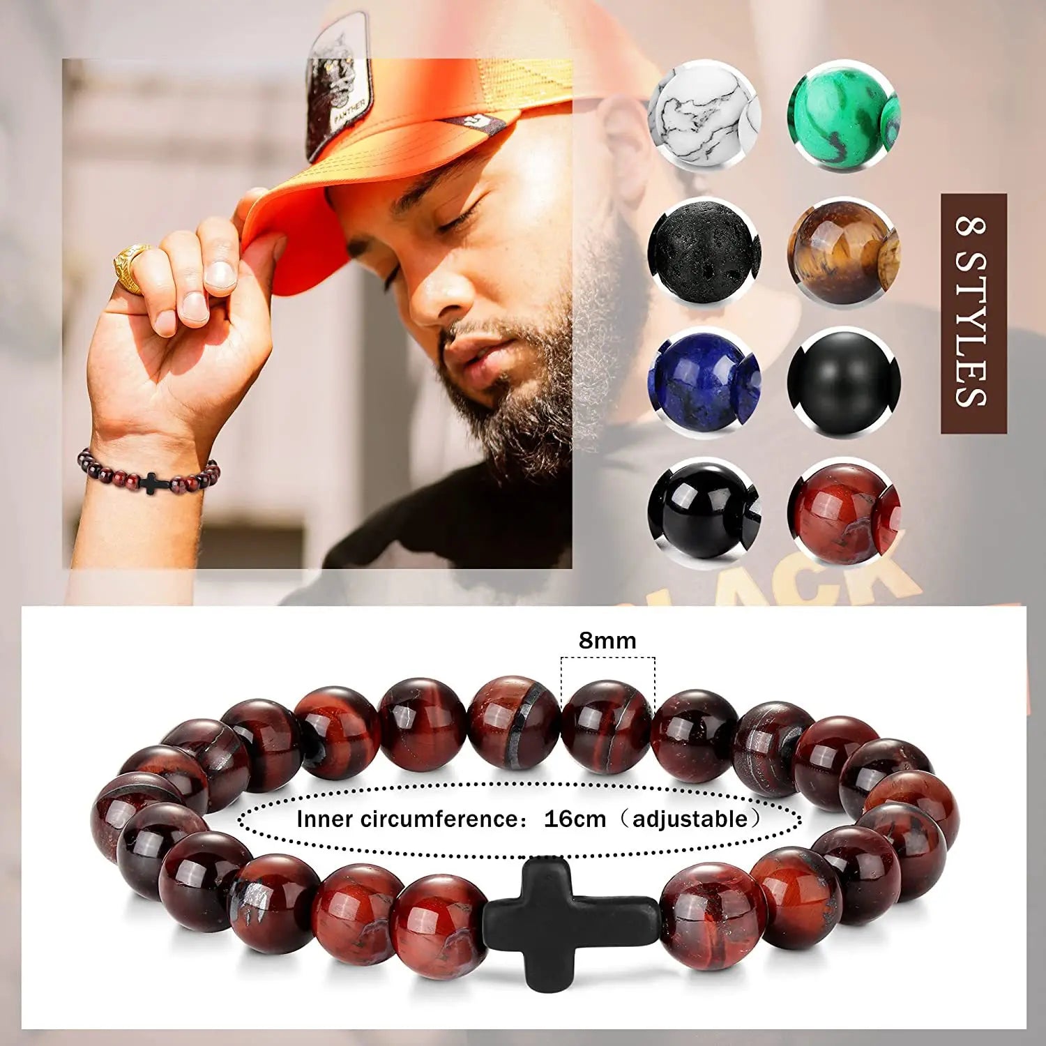 Prayer men natural stone wood beads rosary hematite cross bracelets onyx meditation bracelet women yoga jewelry homme