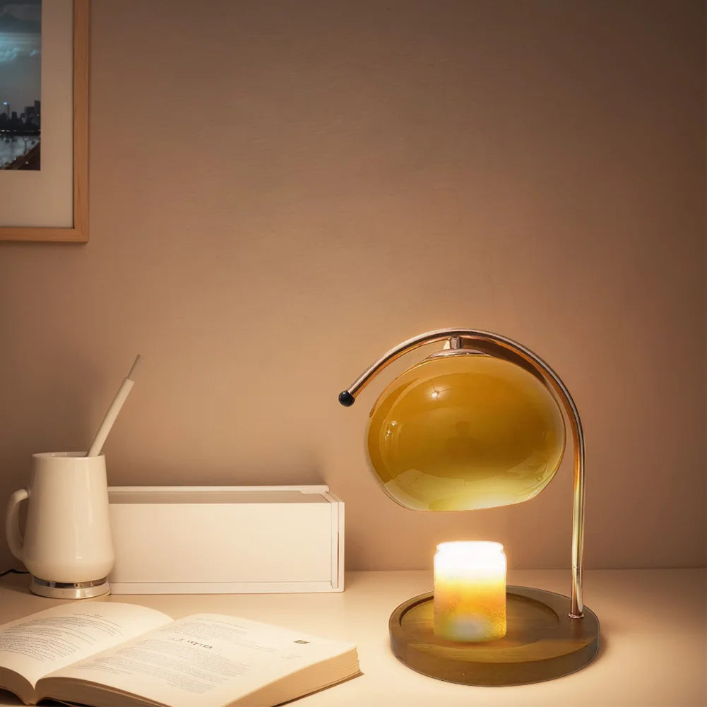 Wooden base candle warmer lamp with timer nordic wax 2 bulbs modern melting light for house office decoration