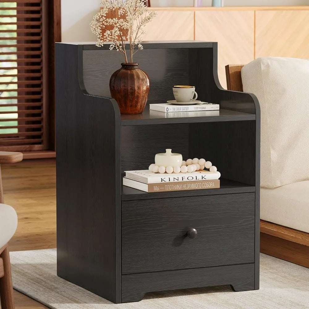 Nightstand with drawer and open shelf bedside table hutch modern end storage for bedroom