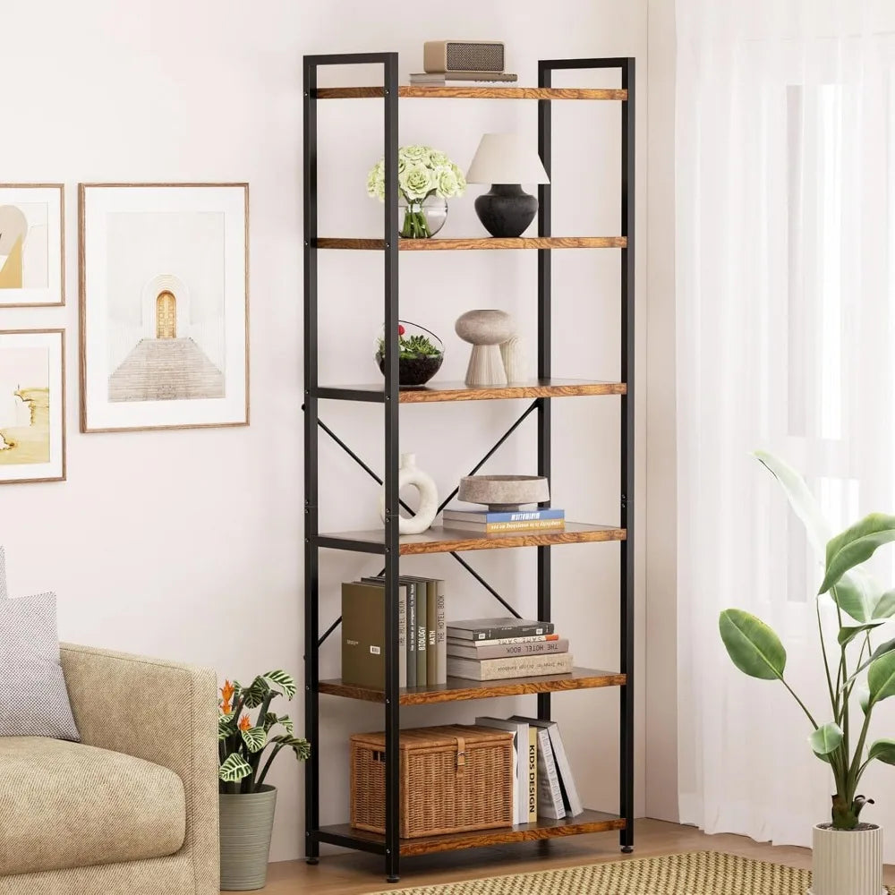 Book shelf 6 tier tall bookshelf modern wood bookcase shelves for bedroom industrial display living room home offi