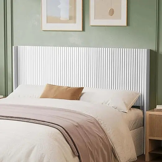 Wood headboard queen size 64.6’’ wide wooden only modern farmhouse headboards wall mounted fluted panel wingb - white