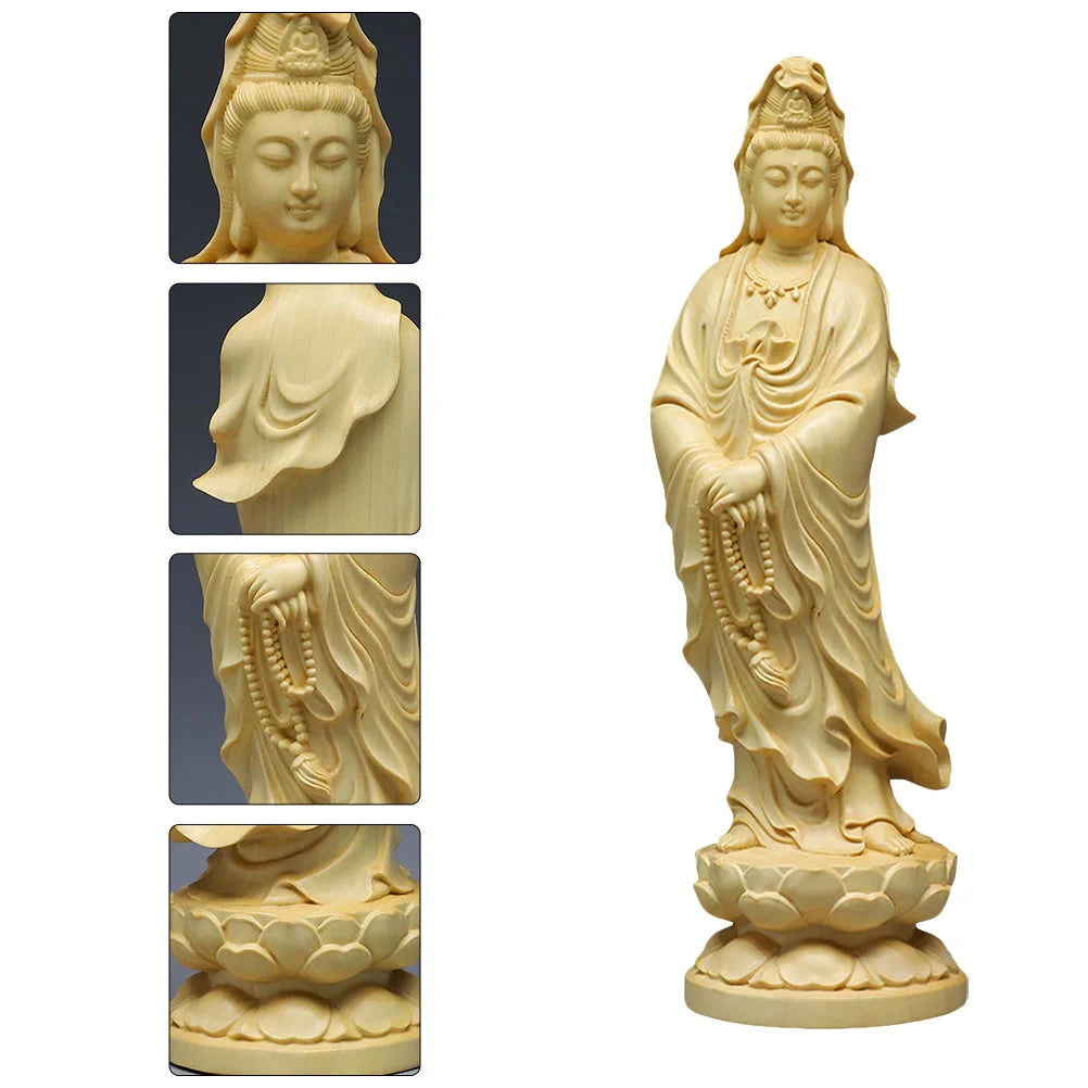 Wooden statue buddha sculpture home decor desktop nament office adornment statues craft garden accessories religious