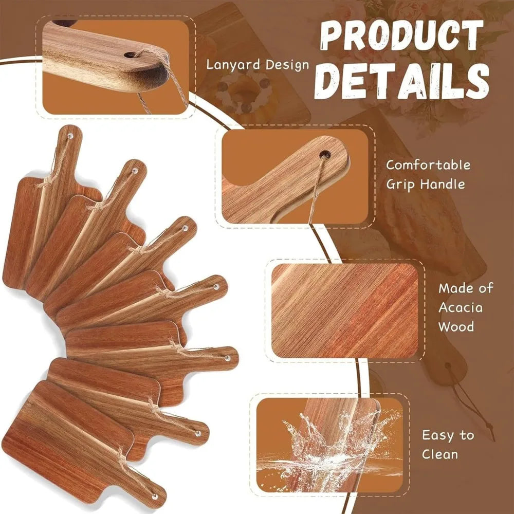 6 pcs acacia wood cutting board with handle,12 inch wooden boards for kitchen,small charcuterie boards,acacia bo