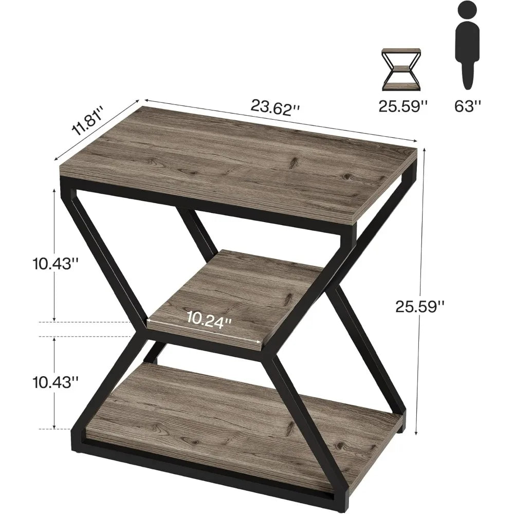 Compact 3-tier wood side table with storage living room accent furniture bedside nightstand for home