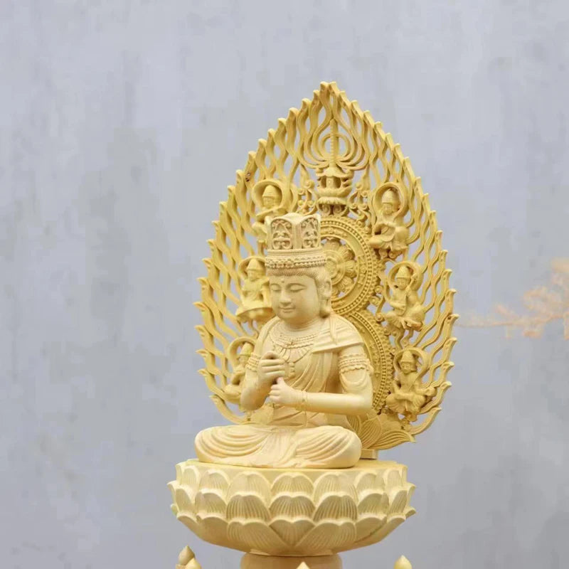 Huangyang wood carved buddha statue fengshui home office crafts sitting lotus sculpture decoration 1pc - a / 22cm