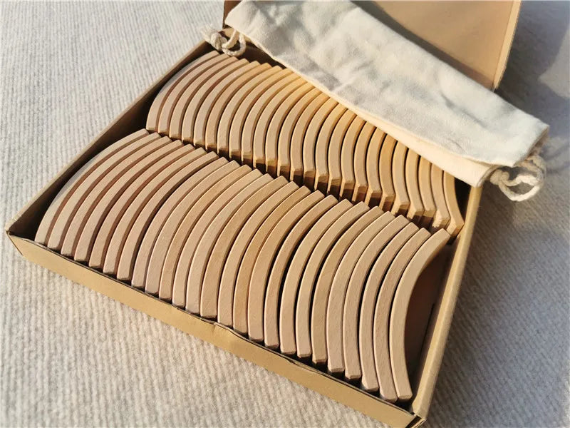 New beech wood arch stacking blocks rainbow bending wooden building timber toys set for kids creative play - nature