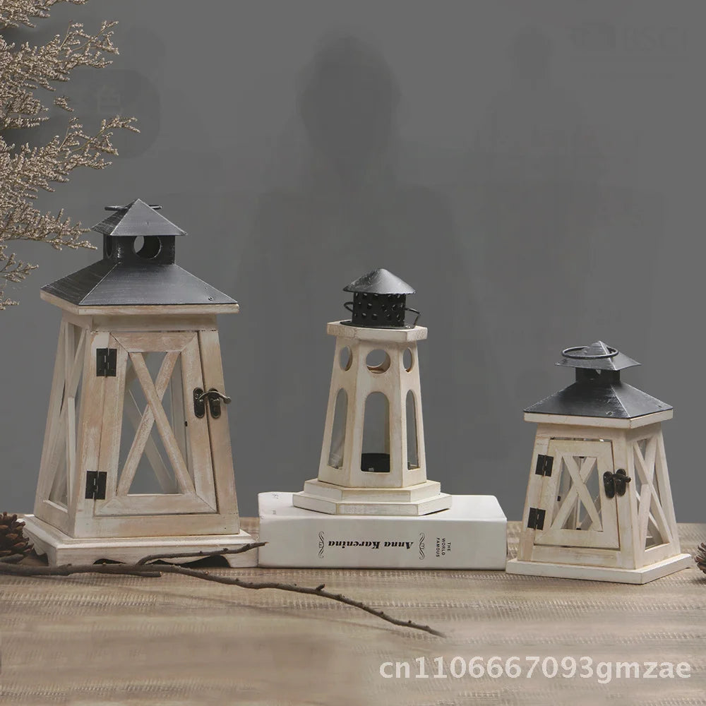 Vintage american wooden candle holder european style wind lamp home decorations christmas ornaments coffee color wood