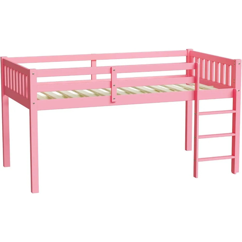 Solid wood bed frame twin size princess for adults kids space saving loft - united states