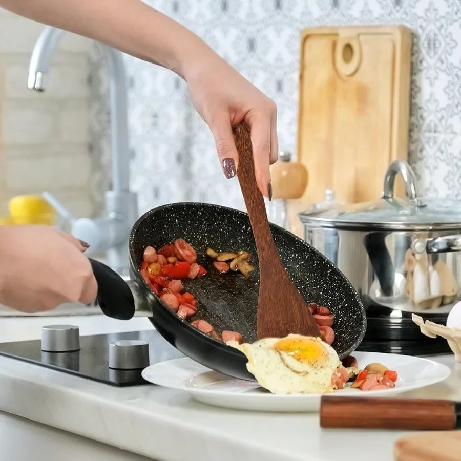 Wooden spatula for non stick cookwarewood utensils set cooking long handle flat frying ilined healthy and high mois