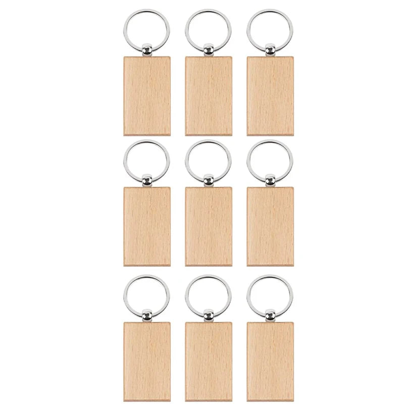 120pcs blank wooden keychain diy wood car keyring bulk wholesale - rectangular - key chain
