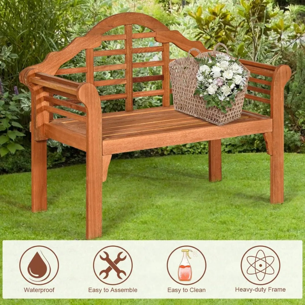 Folding 2-person eucalyptus wood bench 49 outdoor garden loveseat chair for entertainment - united states / natural