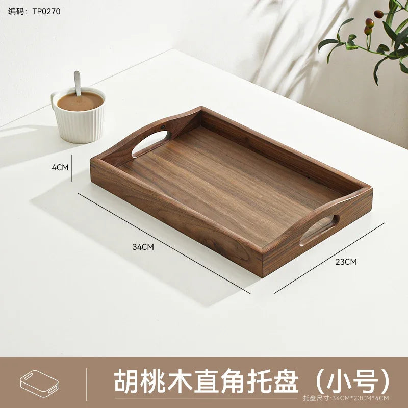 Wooden food tray walnut tea deluxe serving home tableware storage accessories coffee dessert snack - a 34x23x4cm