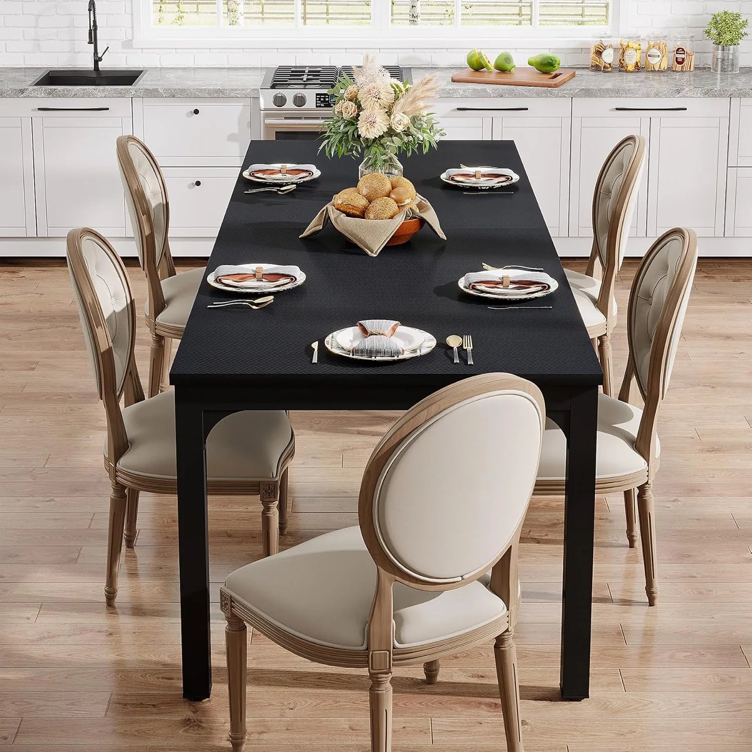 78.7 inches long dining table for 6-8 person large rectangle wood dinner (only table) (black)