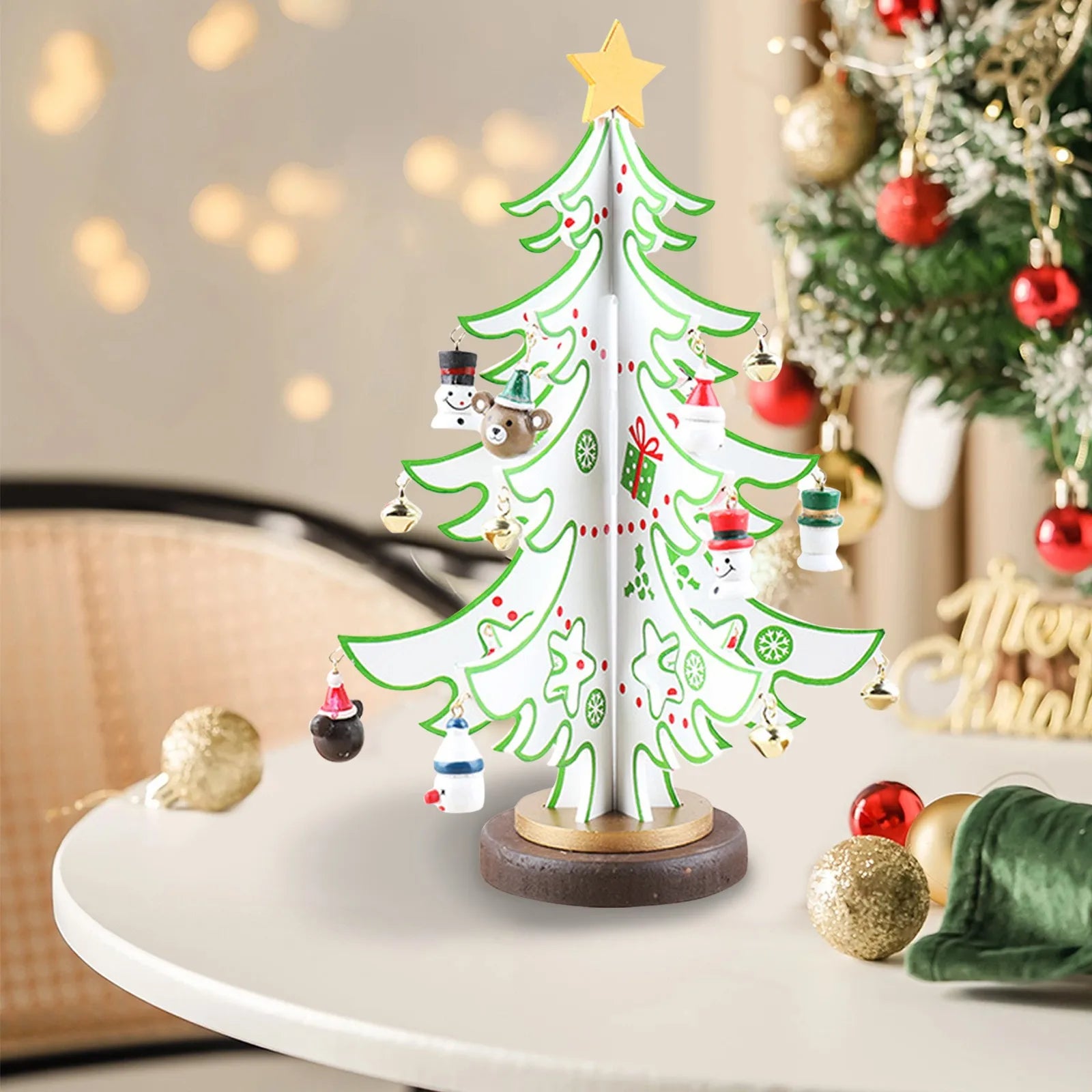 Christmas wooden 3d tree ornament festive holiday decor tabletop decoration accessory indoor party favor - e / united