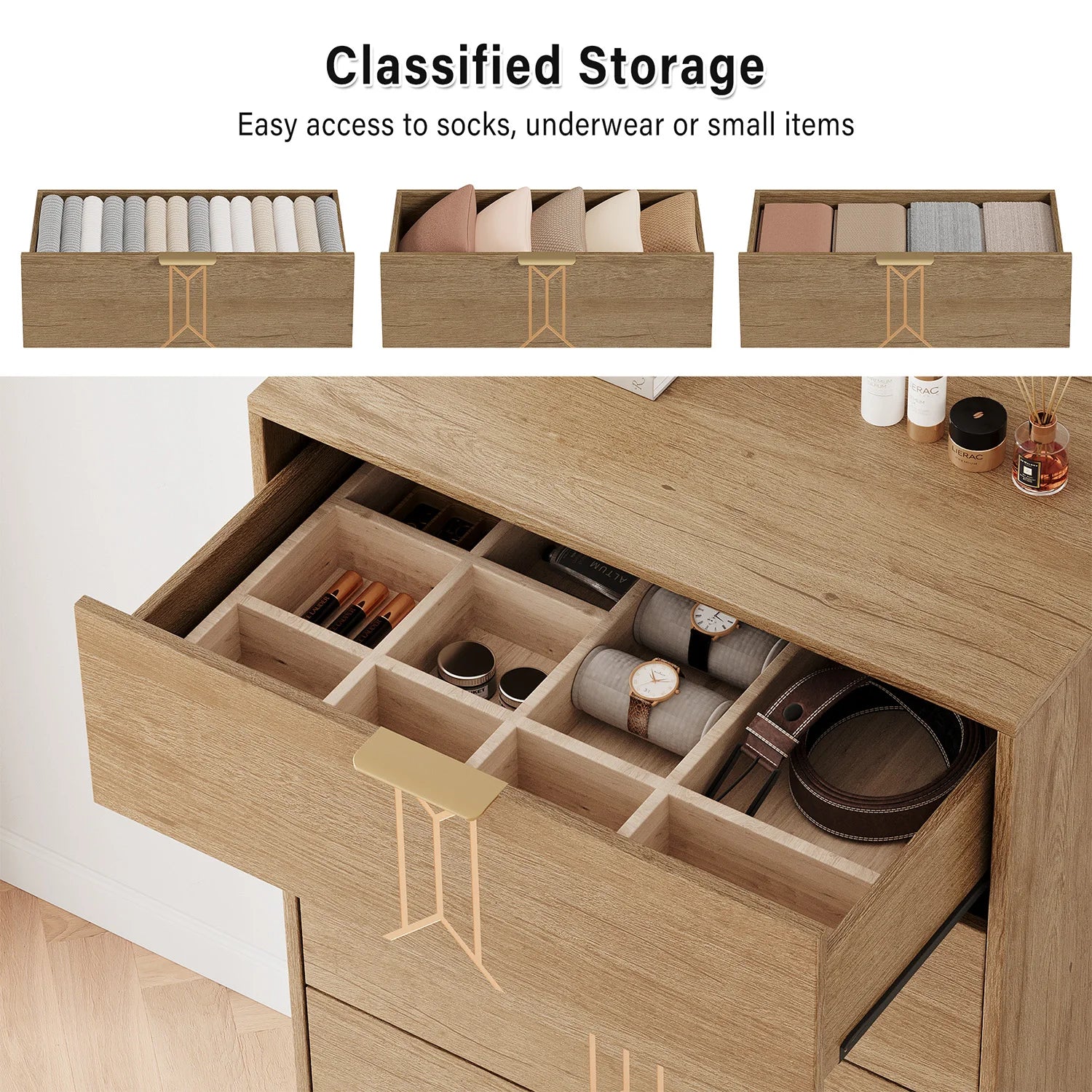 125cm tall wooden 5 drawer dresser with vintage design modern stylish deep drawers for bedroom living room entryway