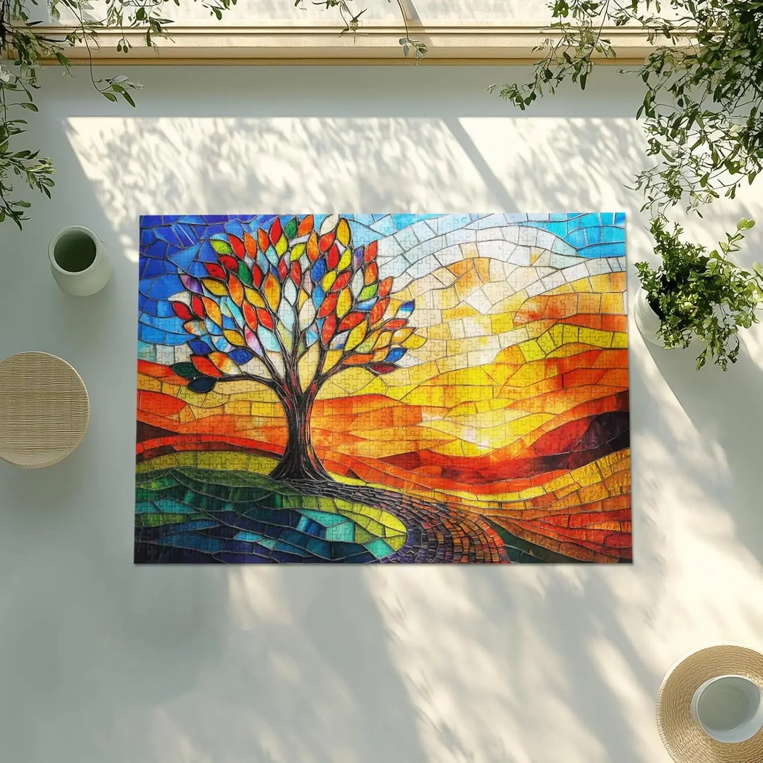 Colorful stained glass tree 300/500/1000 piece art jigsaw puzzle for adults challenging educational puzzles perfect