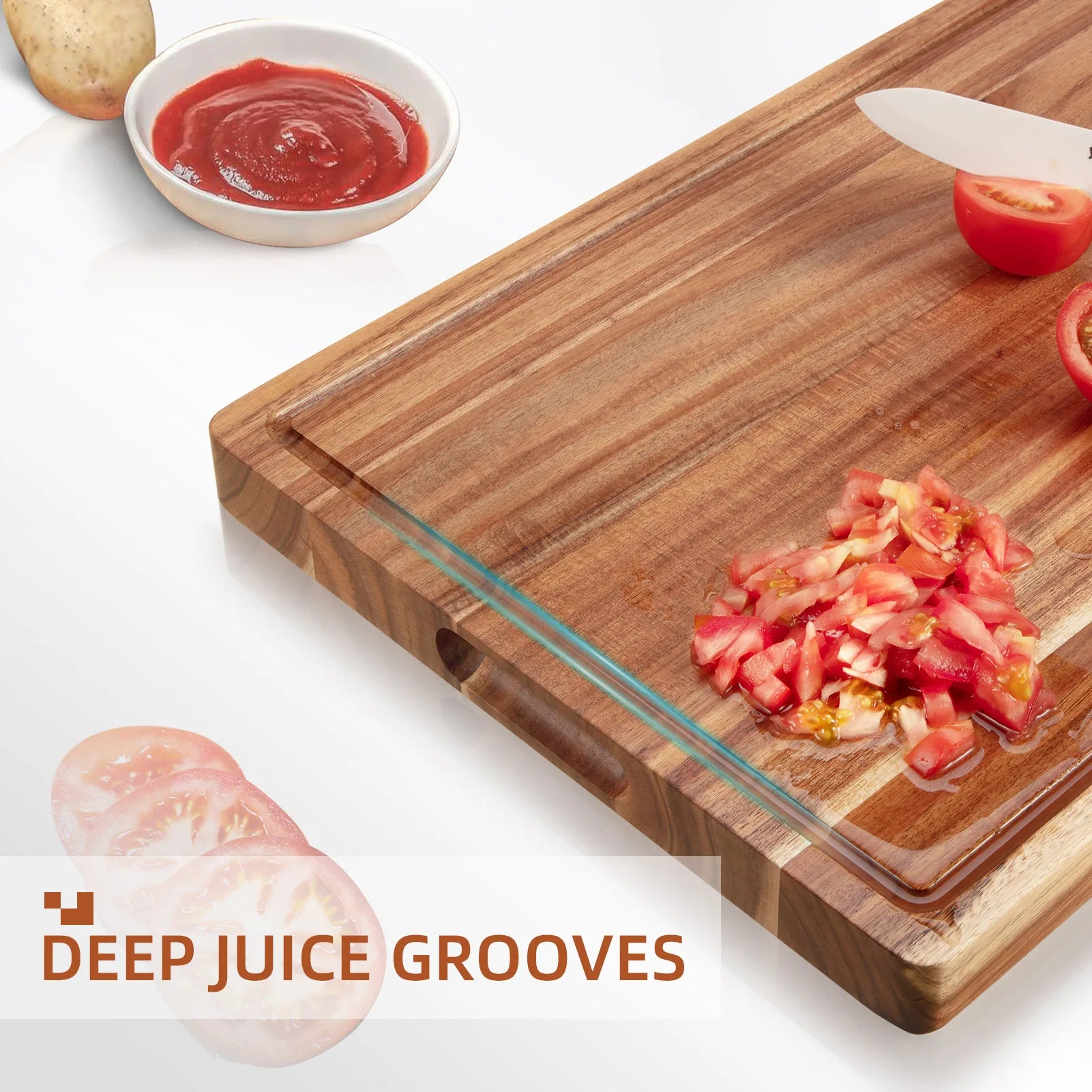 Acacia extra large wood cutting board 1.5 inches thick butcher block reversible wooden kitchen cheese charcuterie