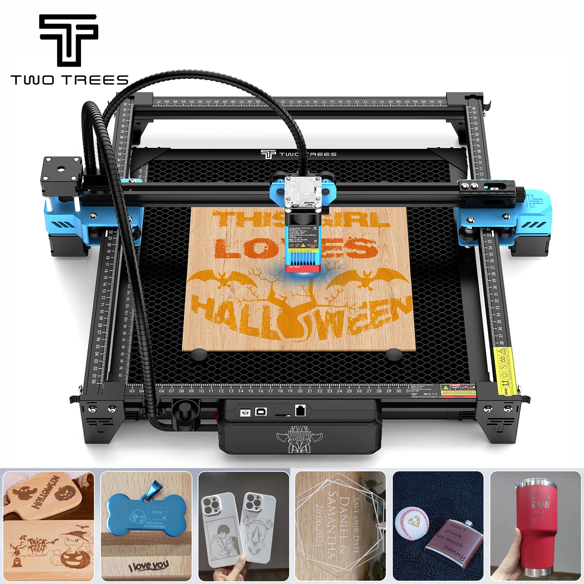 Twotrees 40w/80w woodworking cnc laser engraver tts pro wifi app control metal glass ceramic engraving wood mdf acrylic