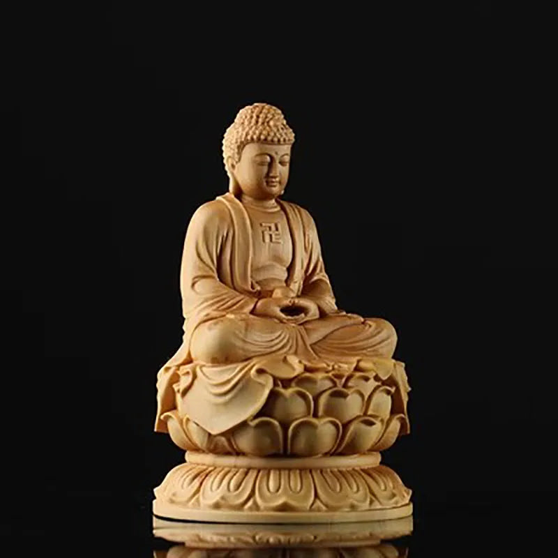 Cypress wood carving sitting statue the buddha buddha’s home furnishings automobile - light grey - religious (buddhist)