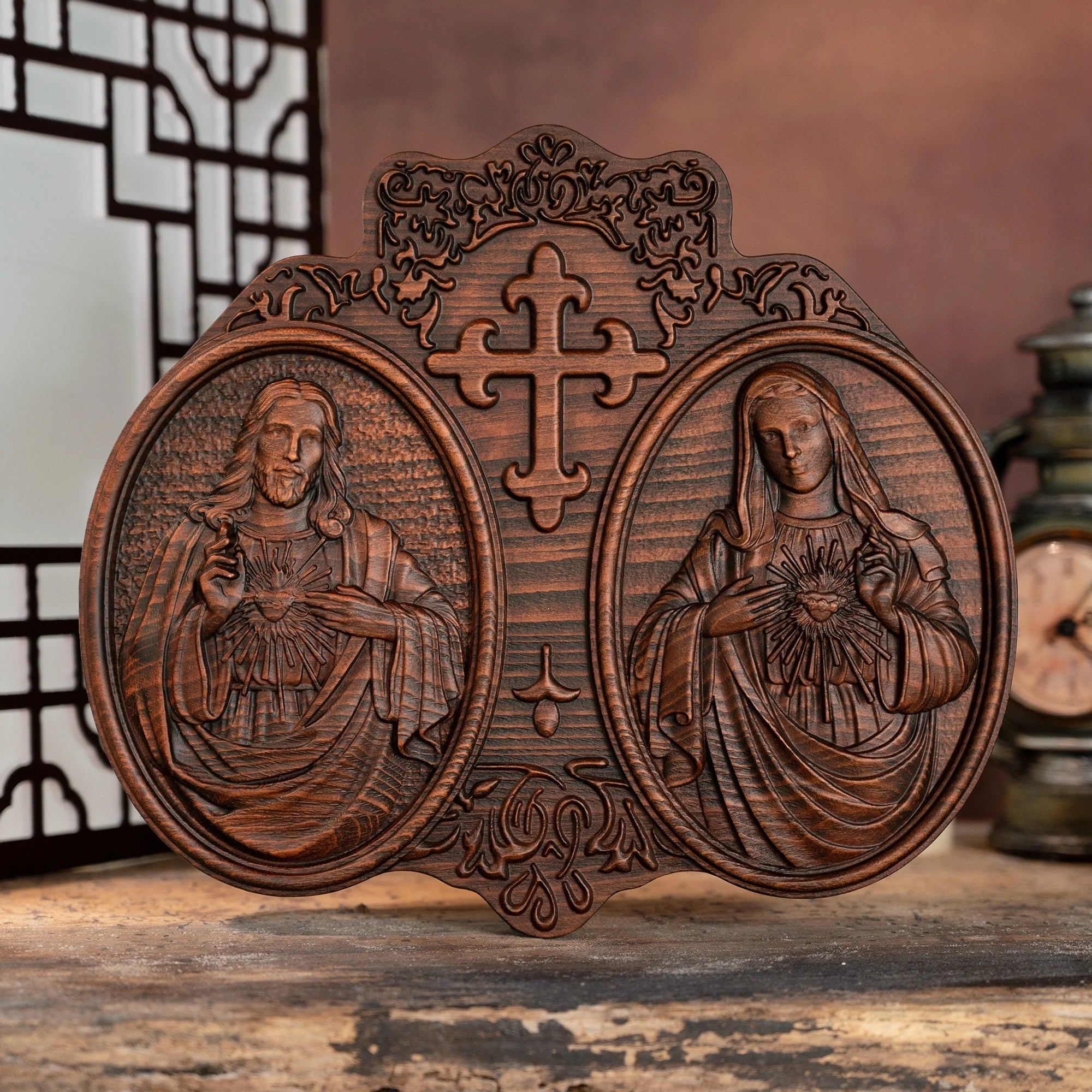 Sacred heart of jesus and mary christ wall decor religious saint statue complete catholic christmas gift - (christian)