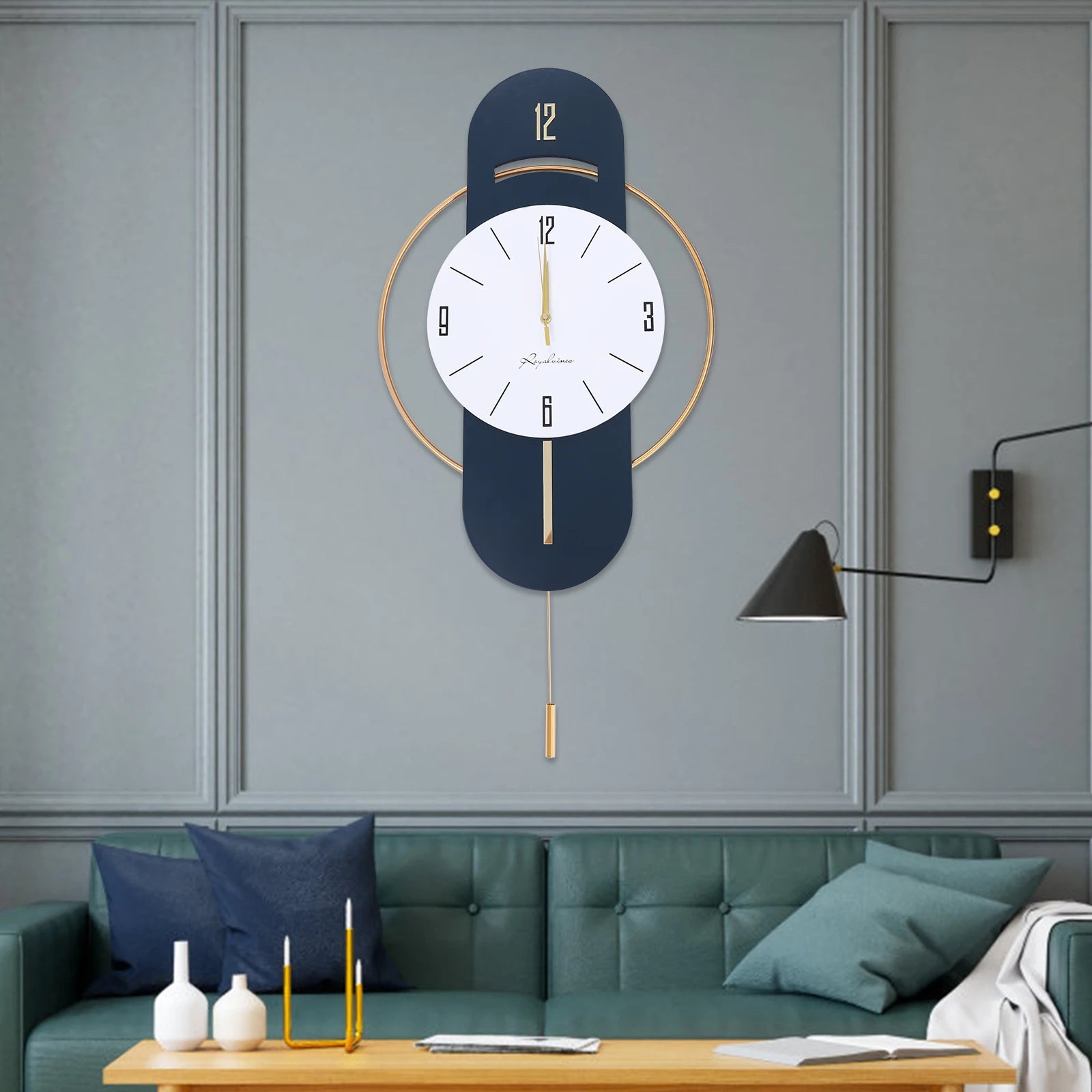 Battery operated wall clock modern extra big 42x84cm clocks for living room silent non-ticking decorative - united