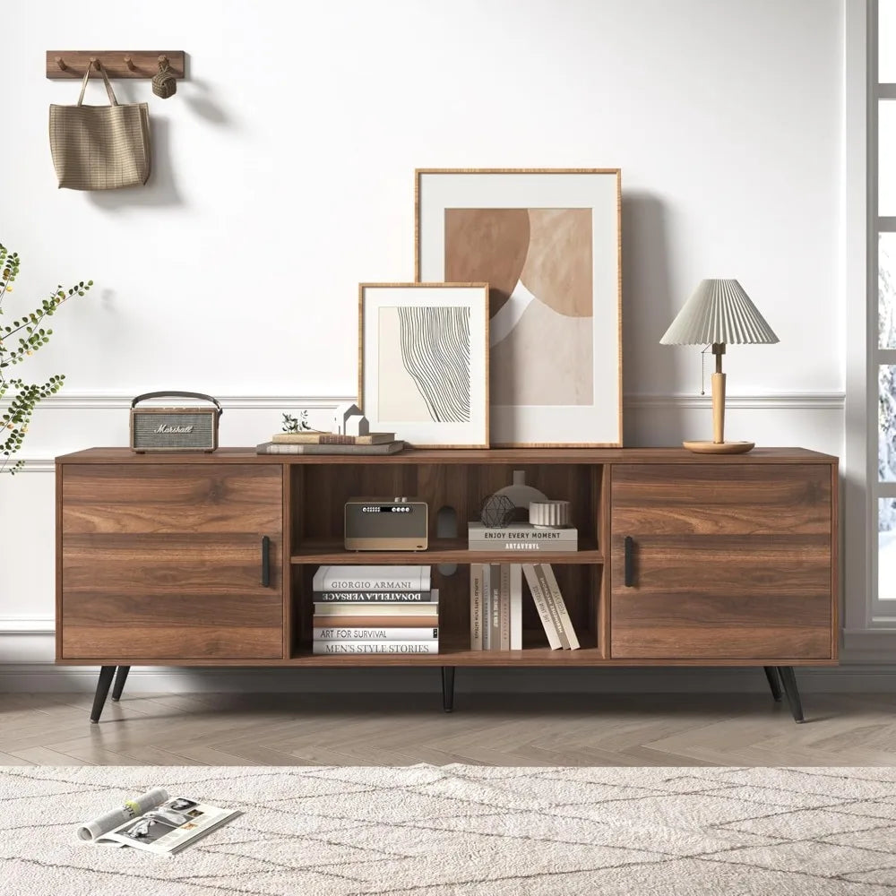 70 inch mid century modern tv stand for 75 wood with storage entertainment center living room bedroom t