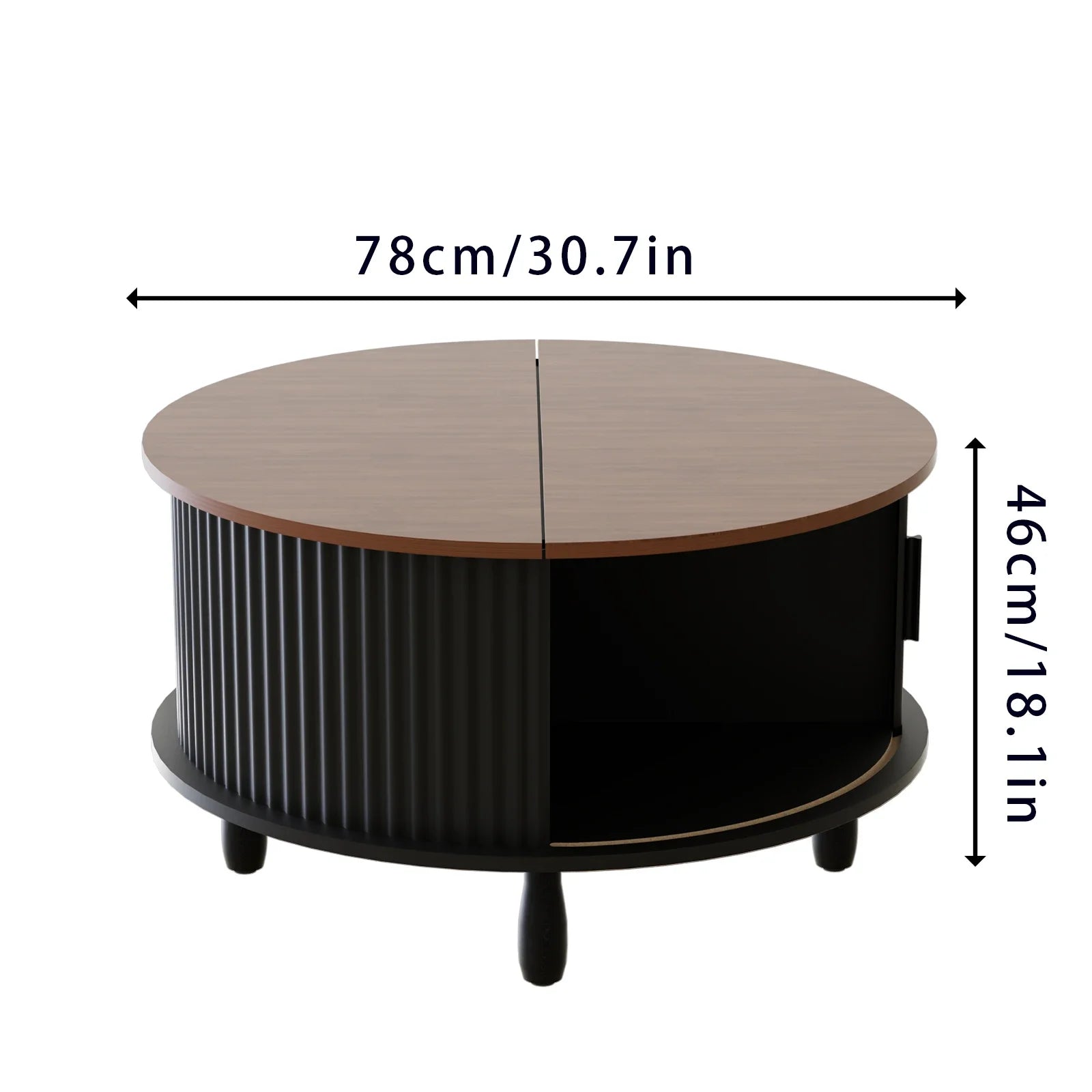 Round wooden coffee table 30.7 inch with storage function suitable for home living room office sliding cabinet door