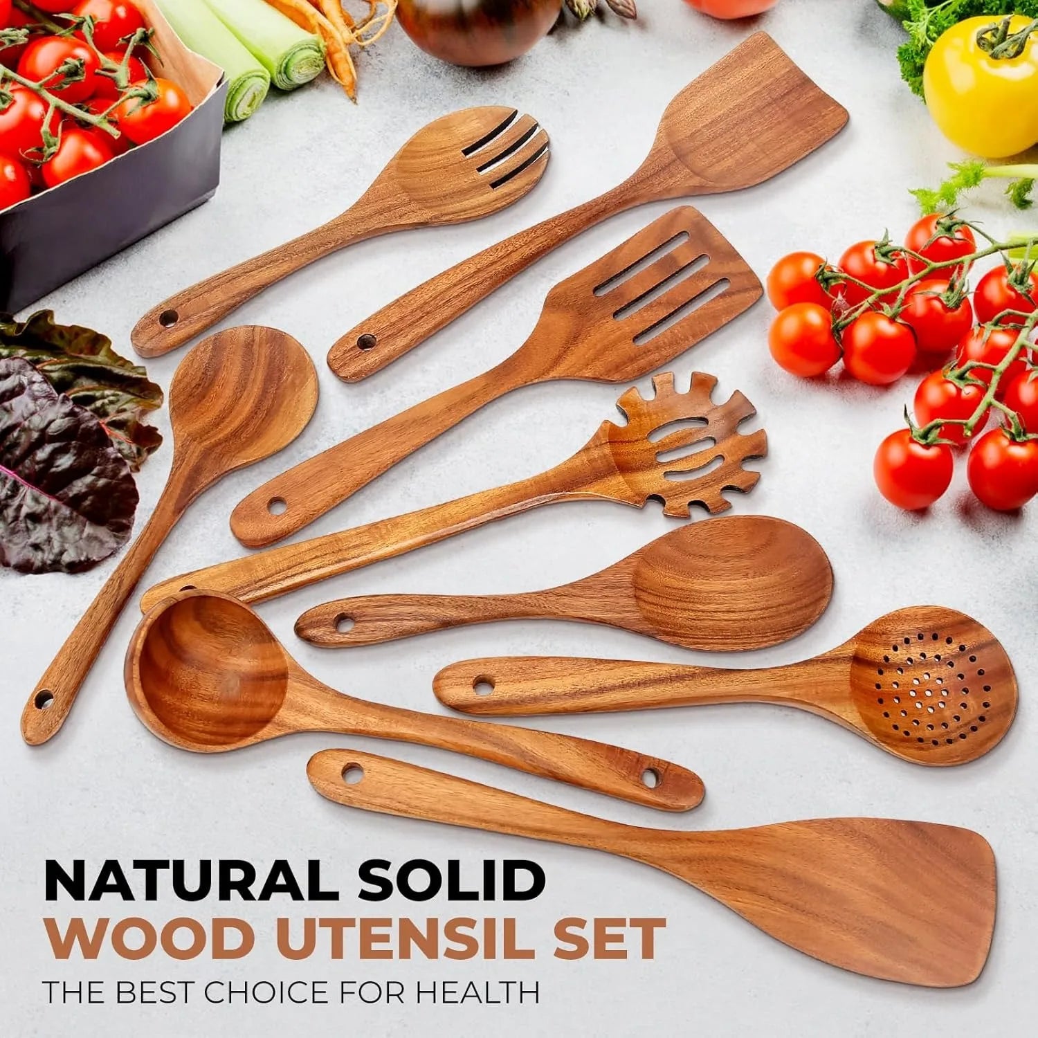 Wooden kitchen utensils set smooth finished spoons for cooking natural teak nonstick pans - dark khaki / united states