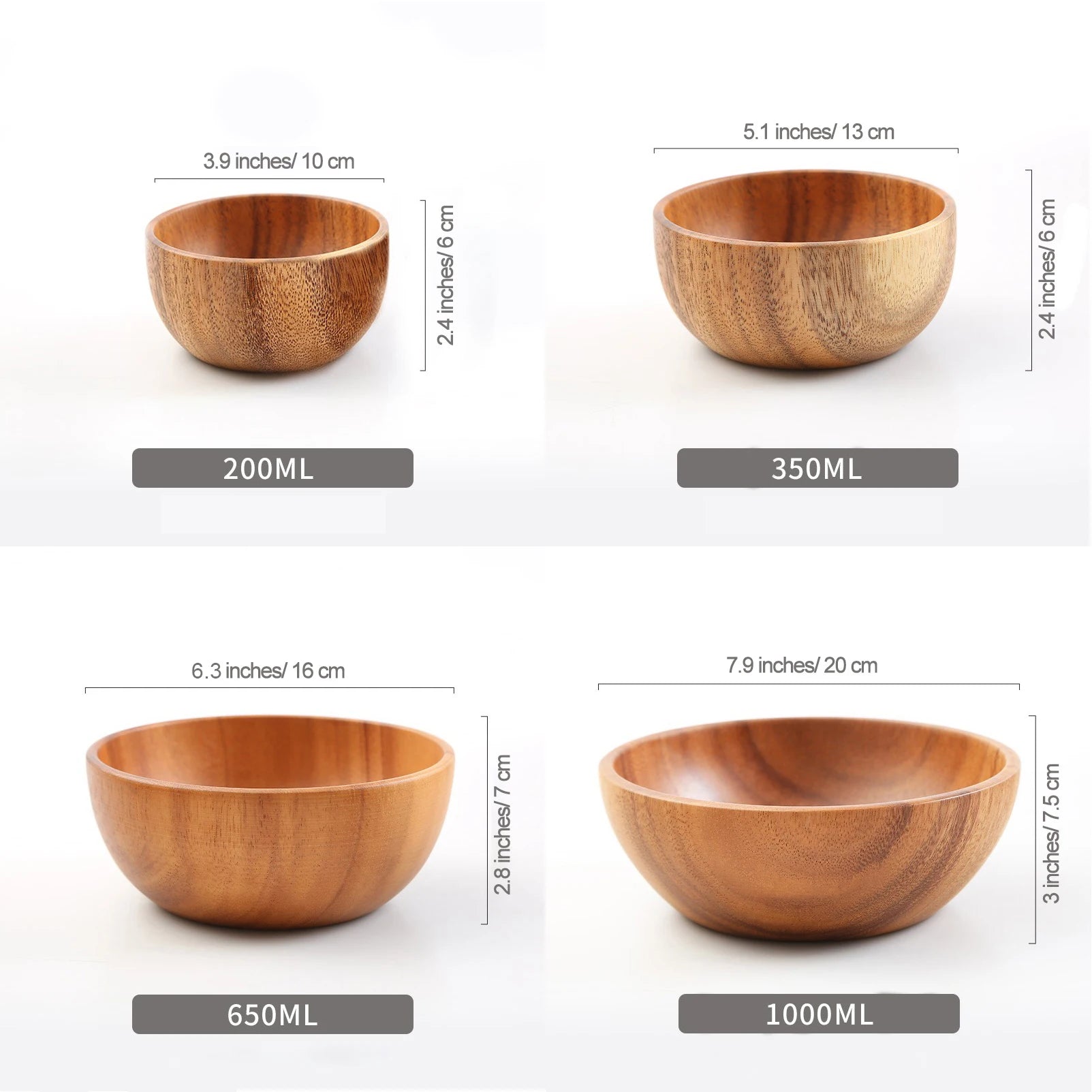 Acacia wooden fruit salad bowl japanese style rice single ramadan tableware utensils for kitchen wood soup bowls