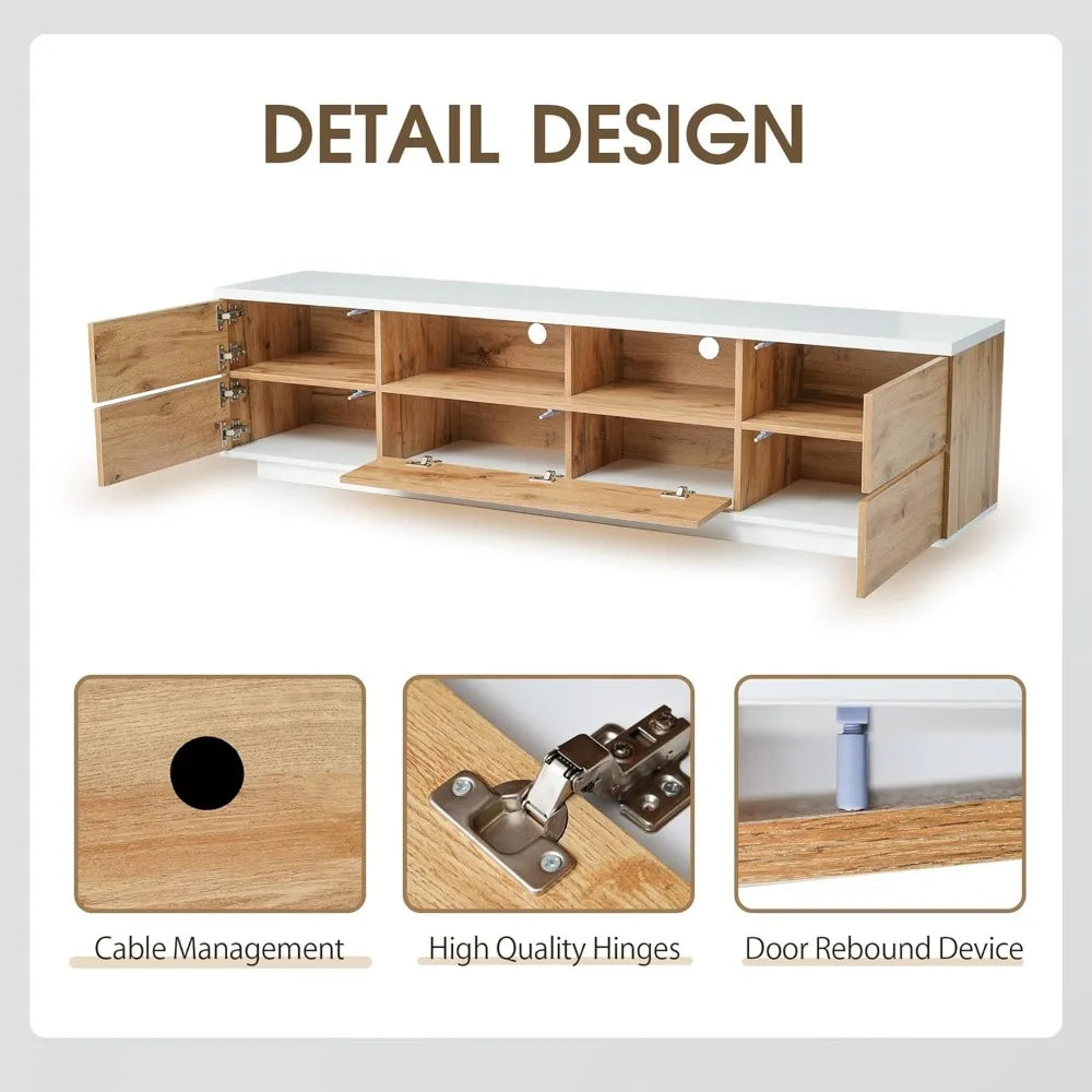 Wood tv stand entertainment center with storage cabinets & open shelves modern console table for tvs up to 80” living r