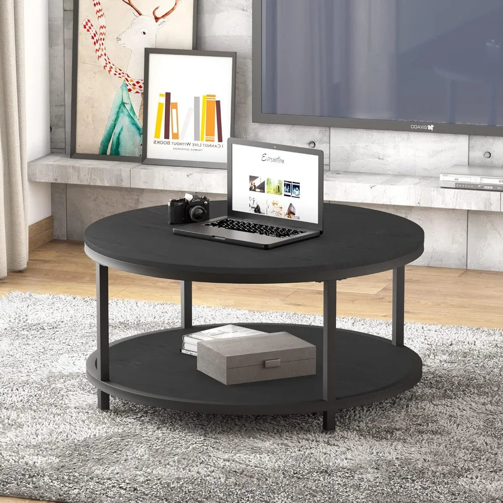 Rustic 36 wooden top coffee table with metal legs - modern industrial sofa for living room - black oak / united states