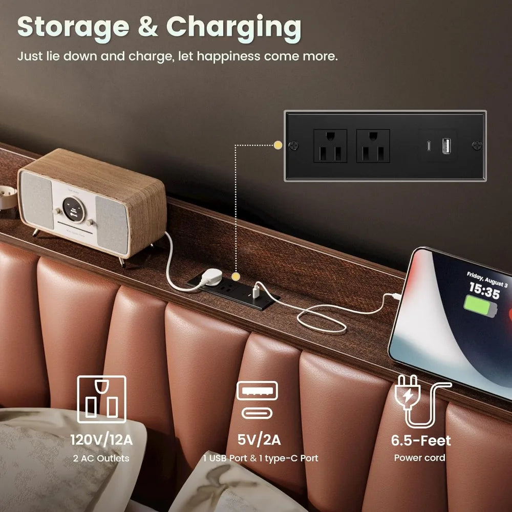 Frame with 3 storage drawers headbord charging station platform bed for bedroom living - united states