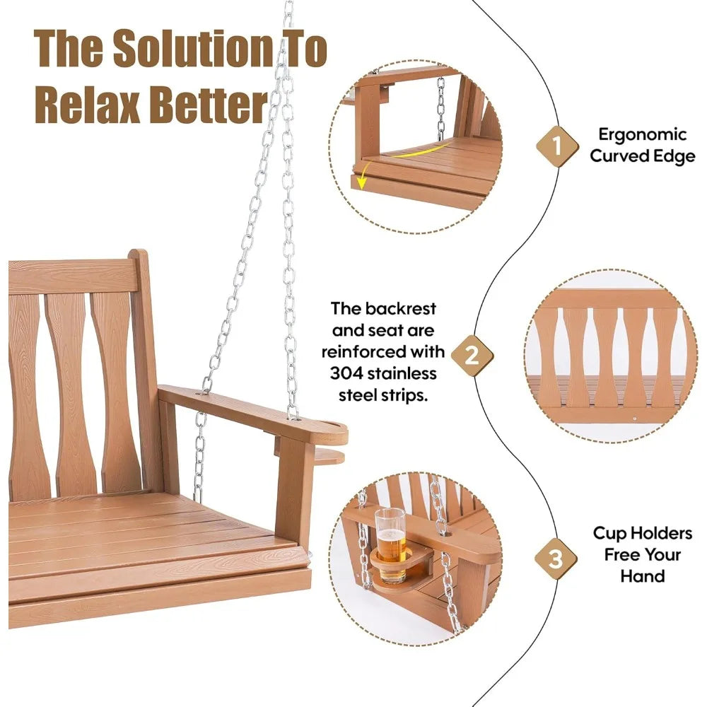 Hips all-weather outdoor hanging porch swing,2 seat swing bench with cup holders,patio chair chains f - united states