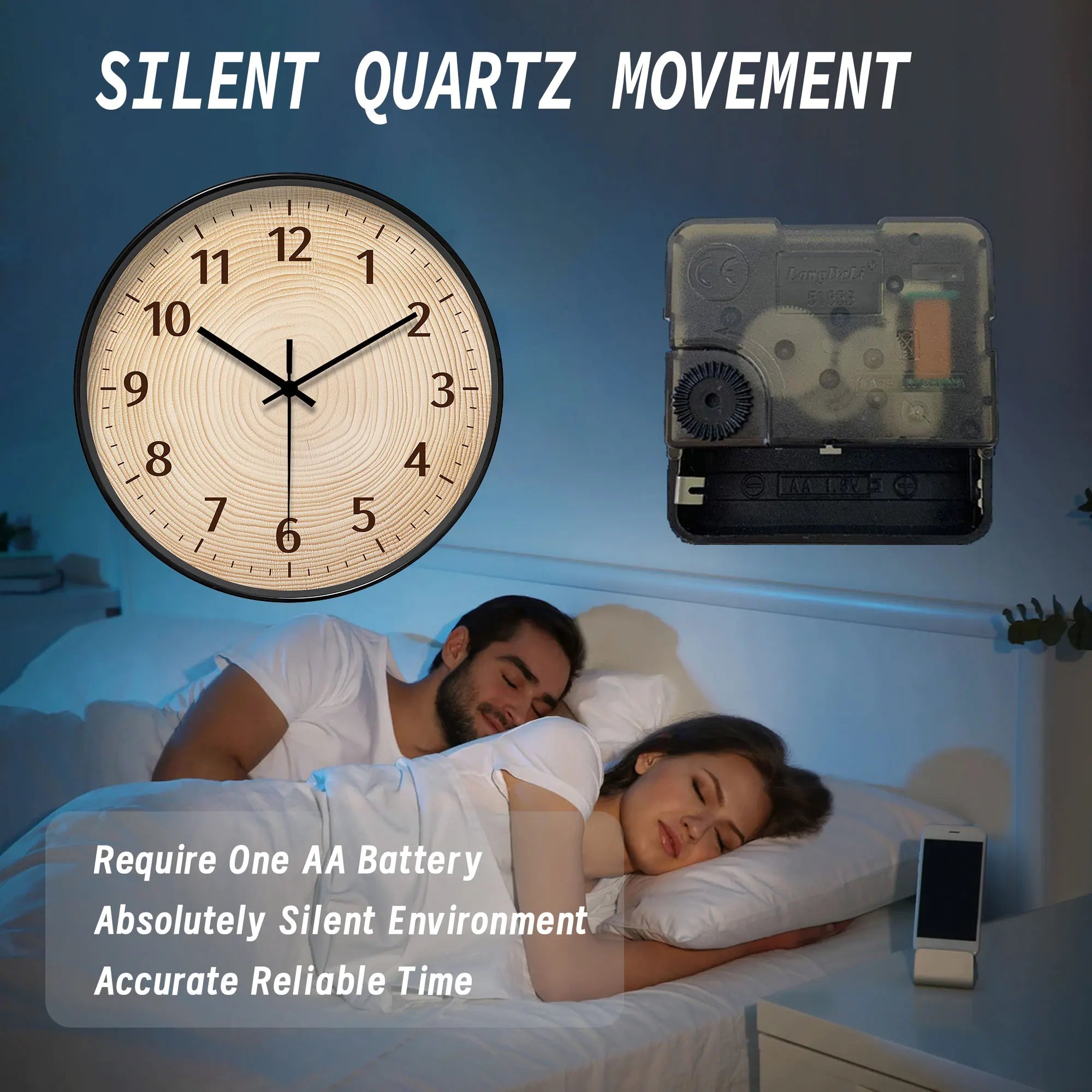 Round wood - grain decor wall clock tree - ring pattern (batteries not included) 10-16 inches