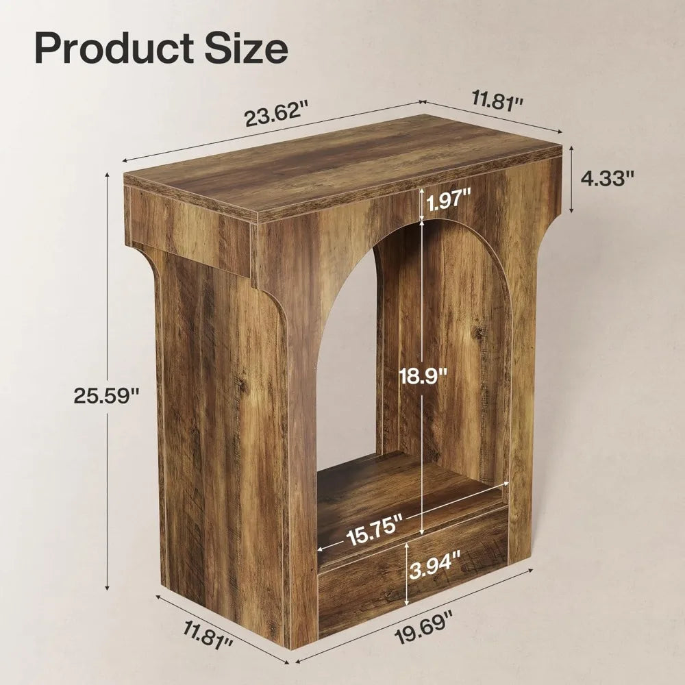 Wooden storage side table for living room and bedroom brown - rusitic / united states