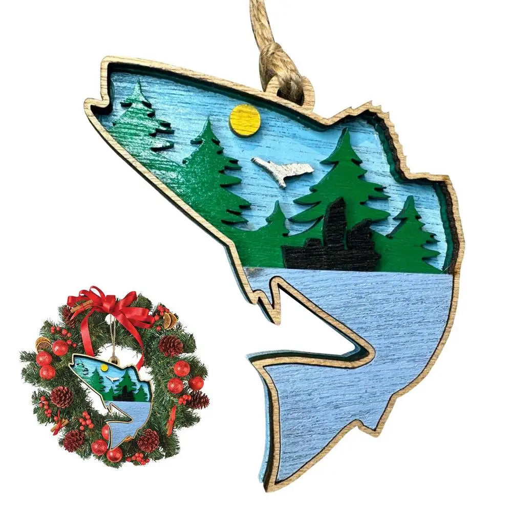 Fish decoration for wall wooden 3d art sculpture home ornaments countryside cottage living - 02 / italy