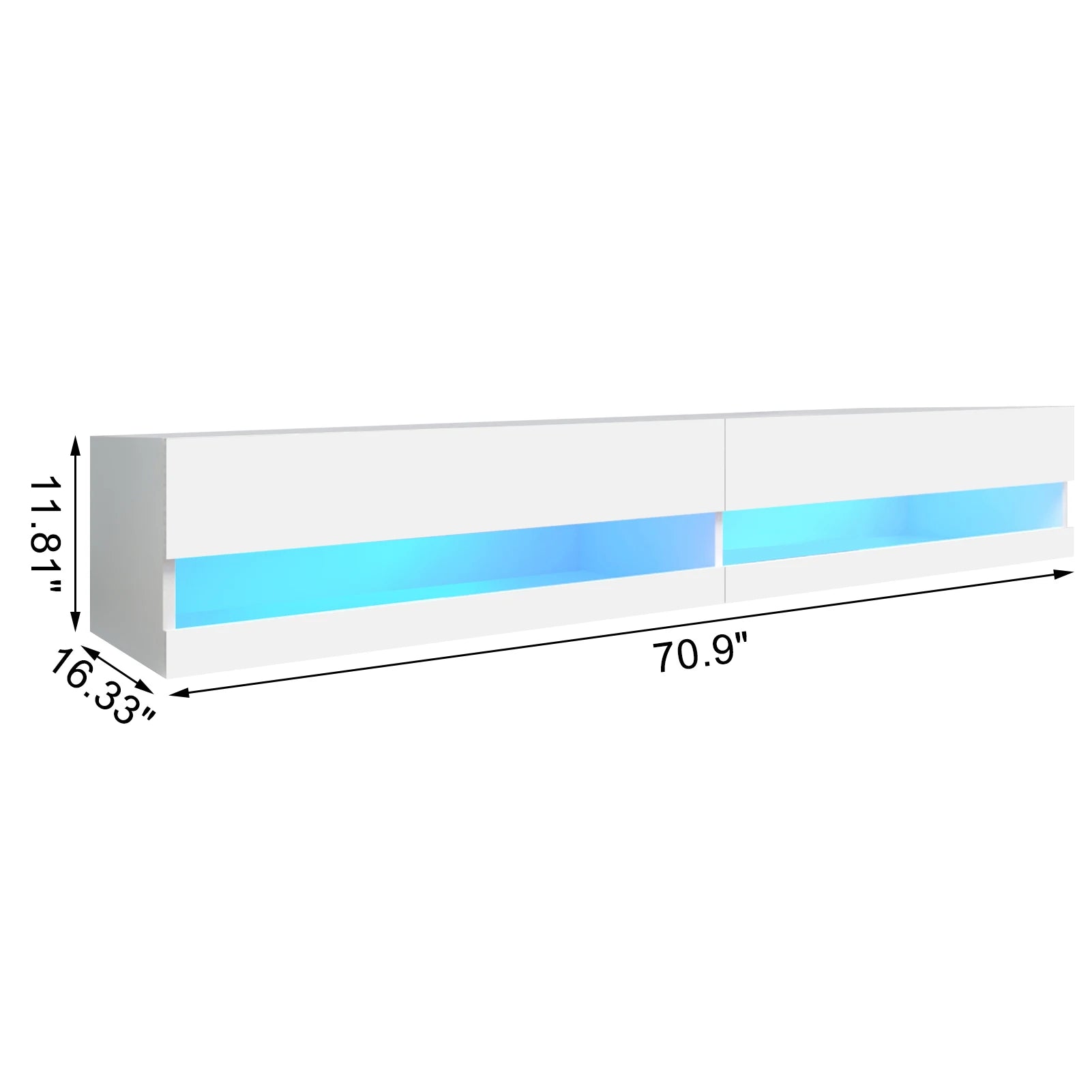 71’’ floating tv stand for 75/80’’ wall mounted led w/power outlets modern high gloss media console white/black - white