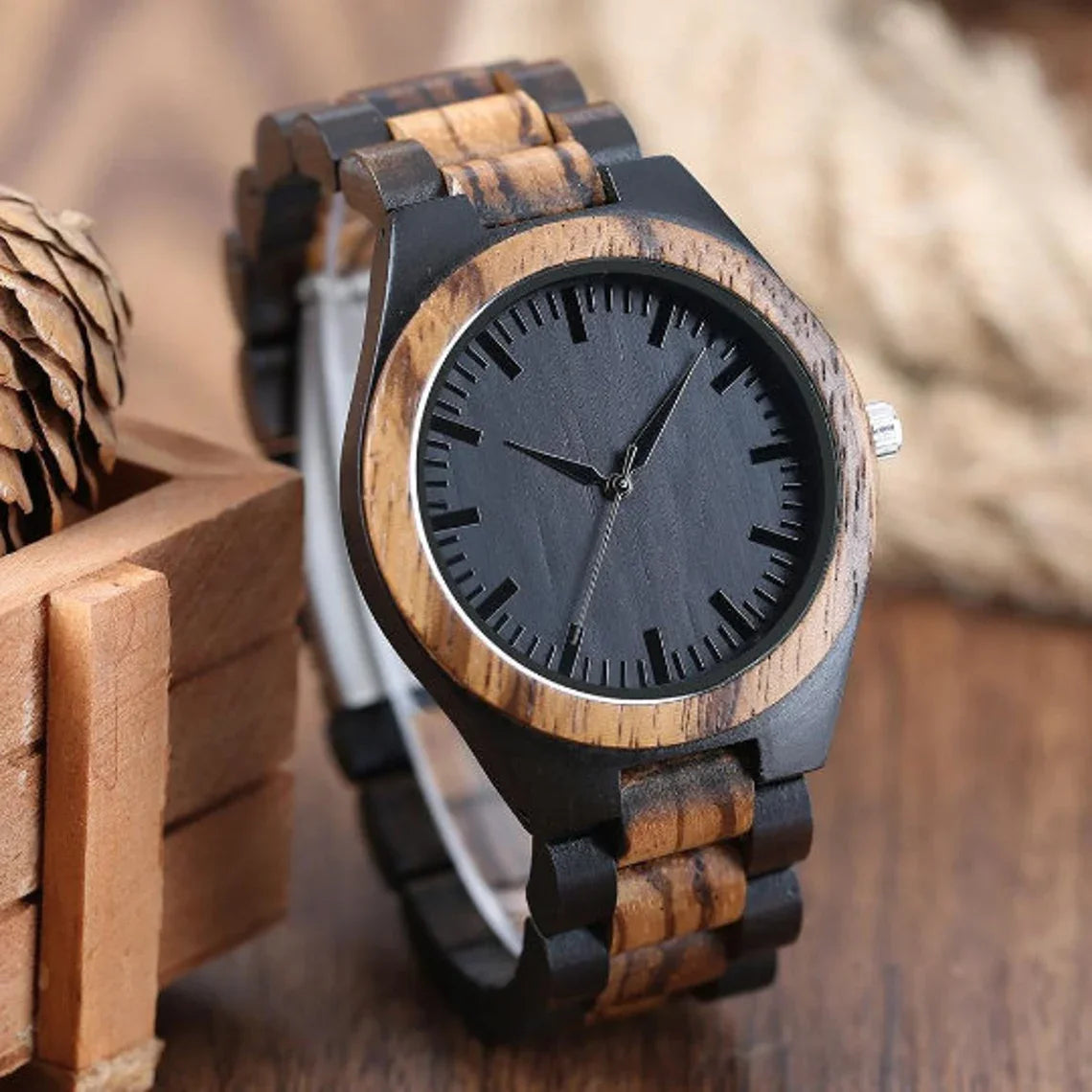 Personalised wrist watch for men luxury timepieces chronograph wood quartz wacthes box for him gifts dropshipping