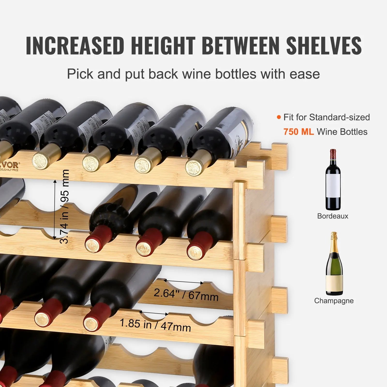 Vevor 18/36/42/48/72bottle stackable modular wine rack free standing storage bamboo holder display shelves cellar