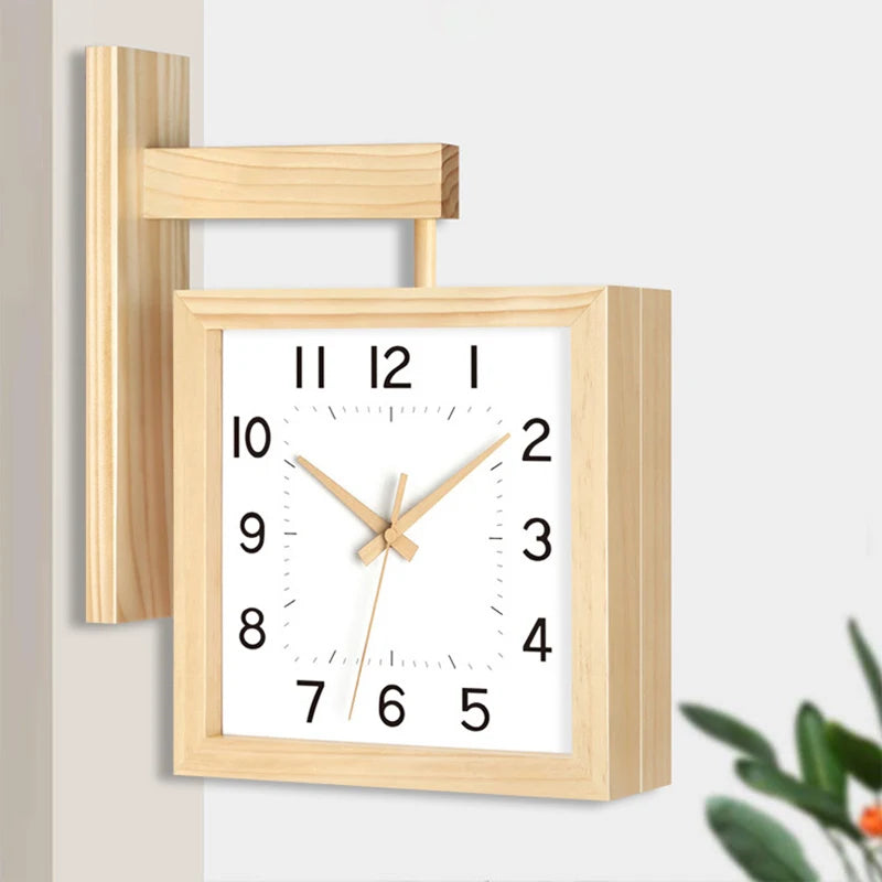 Wooden double sided wall clocks silent corner japanese style interior room decorative framework desk decorations