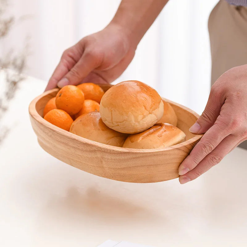 Rubber wooden boat-shaped bowl creative wood salad fruit vintage nut dim sum storage plate home kitchen utensils