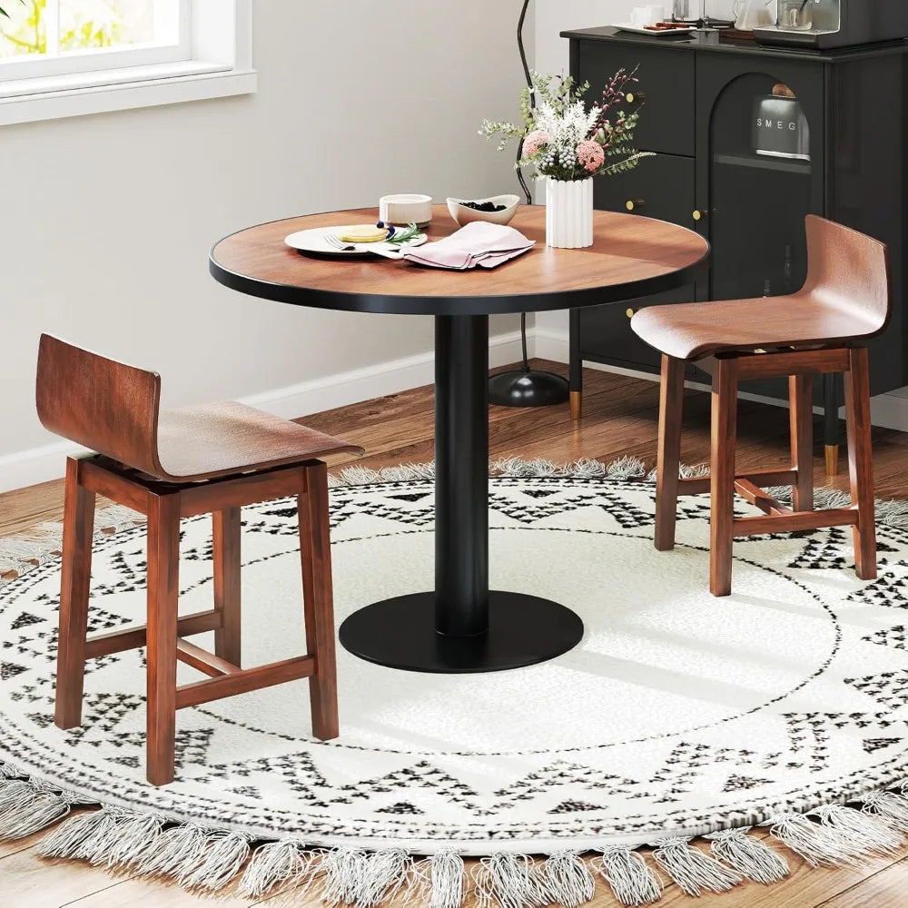 Swivel solid wood dining stools set of 2 19-inch counter height chairs with low back footrest farmhouse wooden armles