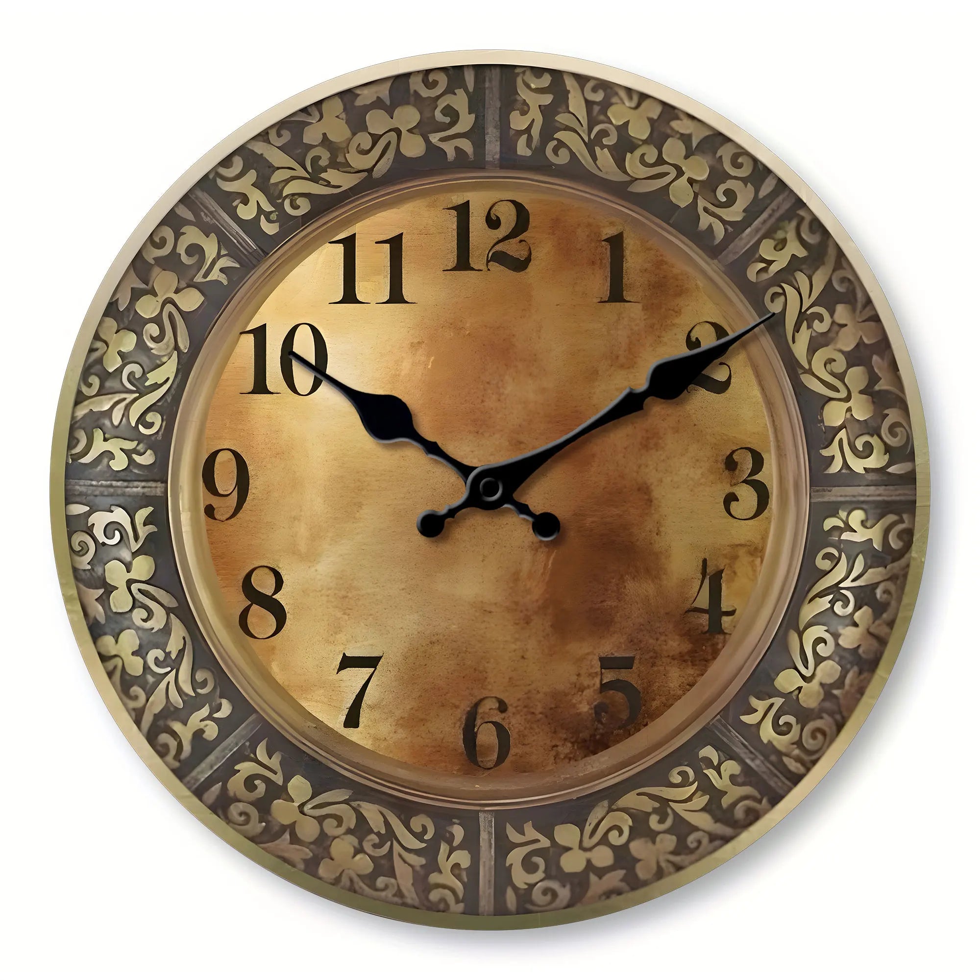 wooden-silent-wall-clock-antique-brass-pattern-design-modern-design-home-decoration-living-room-dining-room-decoration