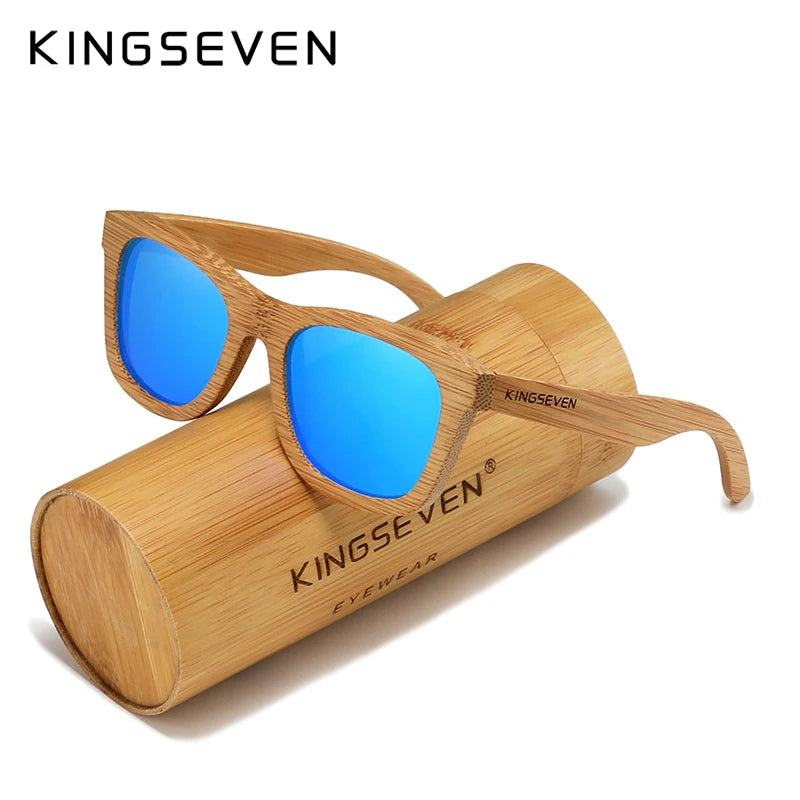 Kingseven polarized natural wooden sunglasses for men women full bamboo frame retro handmade eyewear square uv400 lens