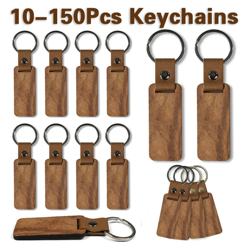 10-150pcs-rectangular-wood-keychains-blank-pu-leather-keyrings-wood-pendant-key-chain