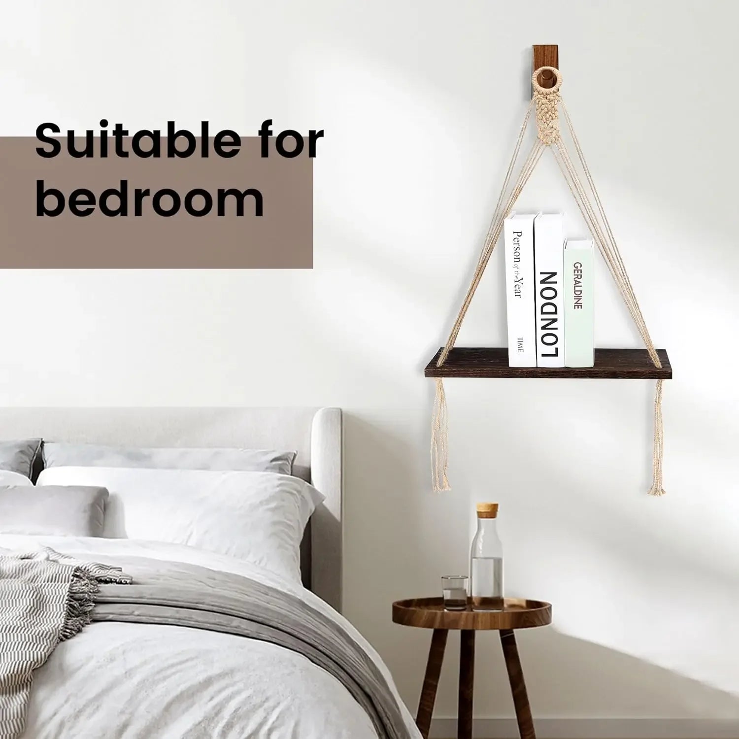 Boho macrame wall decor 2 pack wood hanging shelves storage floating shelf for room handmade plan - united states