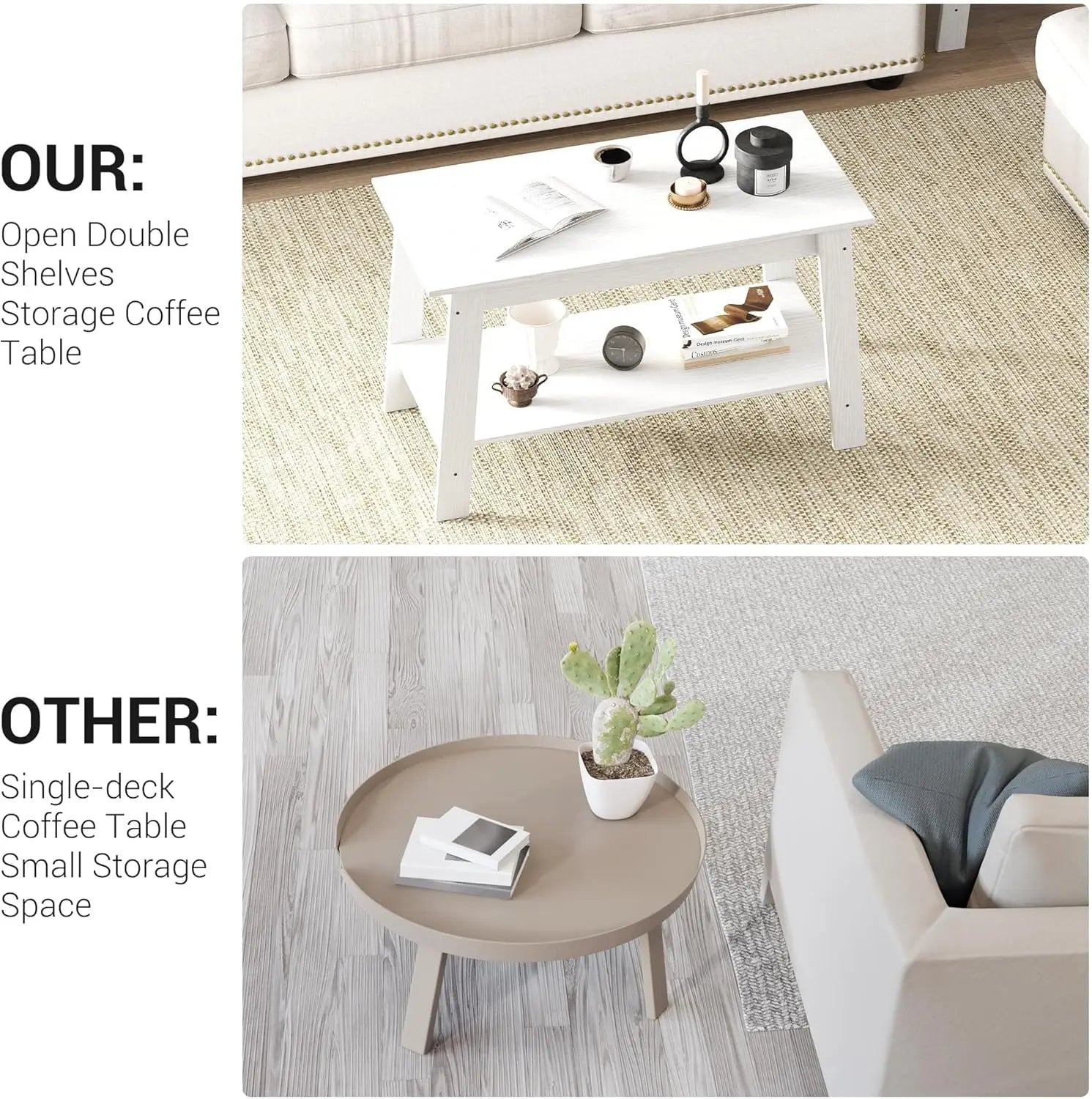 31.49’’ industrial coffee table farmhouse nightstand 2-tier storage side tables with rustic wood finish